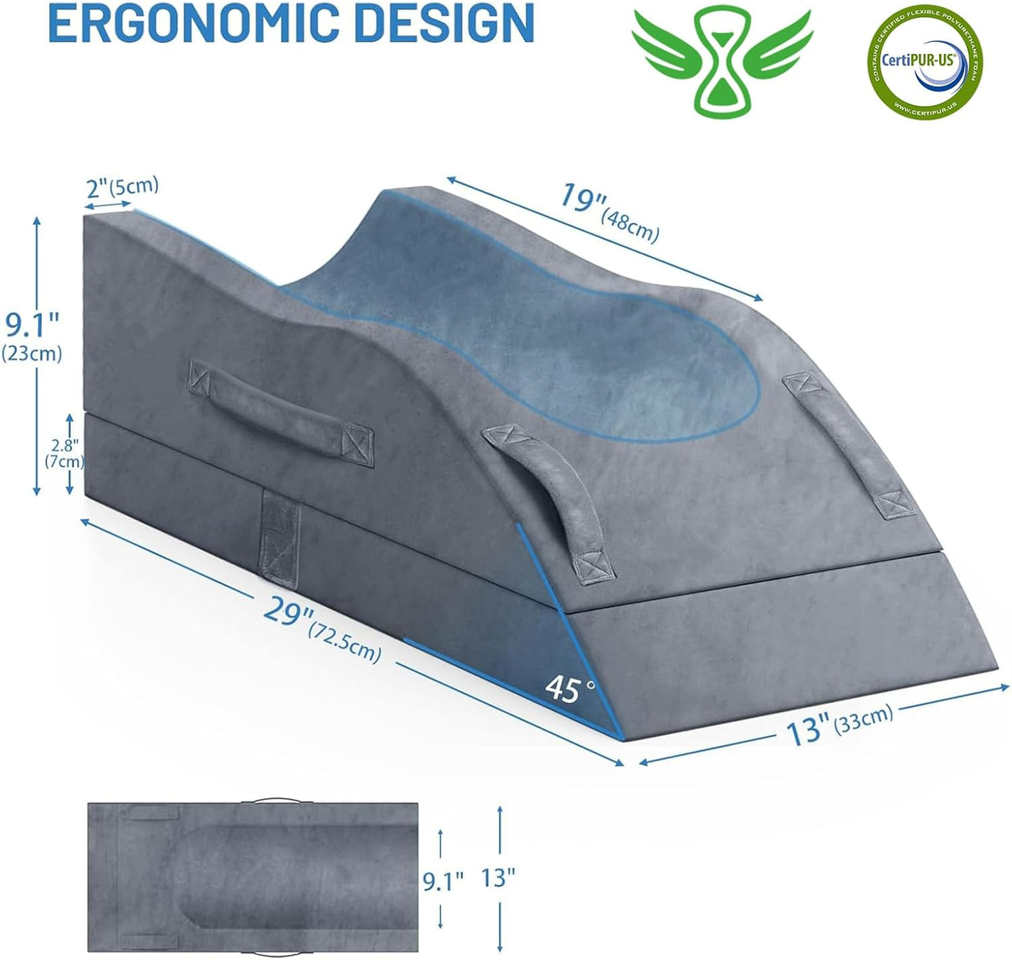 TranquilRelax Leg Elevation Pillows, Wedge Pillow for After Surgery, Memory Foam Leg Support Adjustable, Comfort Care for Back Knee Hip Ankles Pain, Knee Pillow for Sleeping Blood Circulation Grey