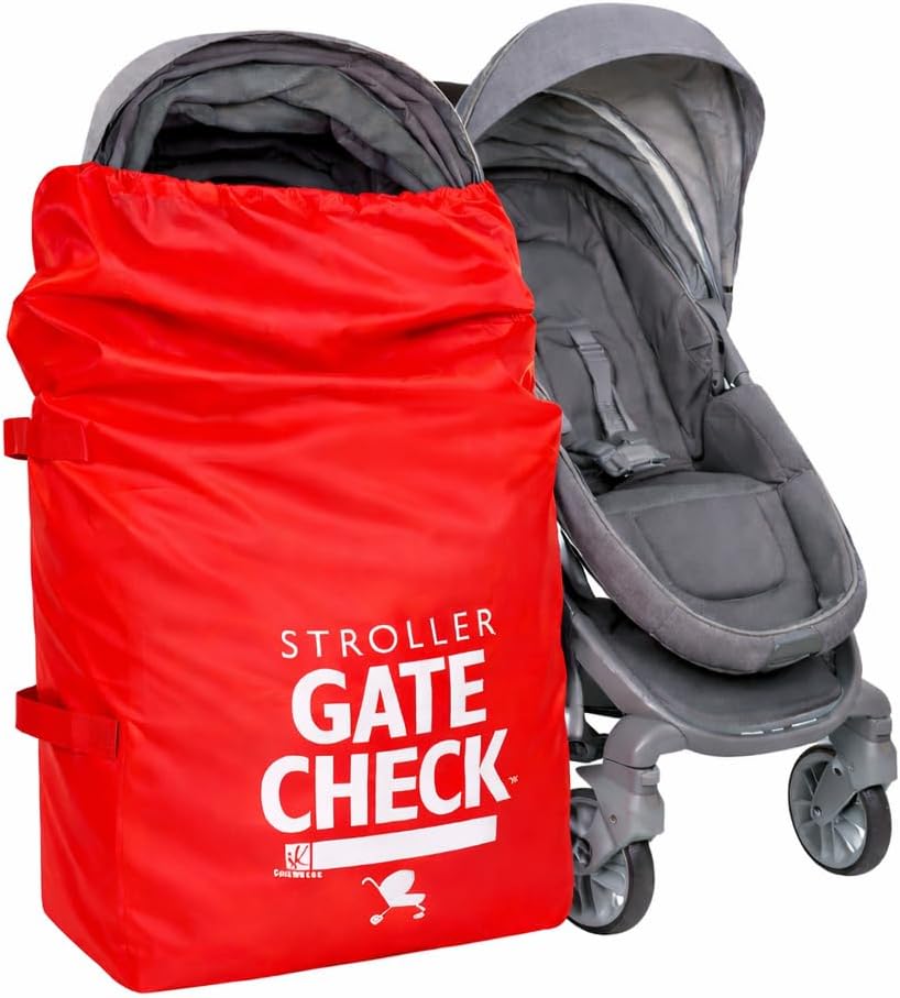 J.L. Childress Gate Check Bag for Single & Some Double Strollers - Travel Bag for Airplane, Fits Most Standard Baby Strollers, Airport Accessories for Gate Check, Flying Essentials - Red