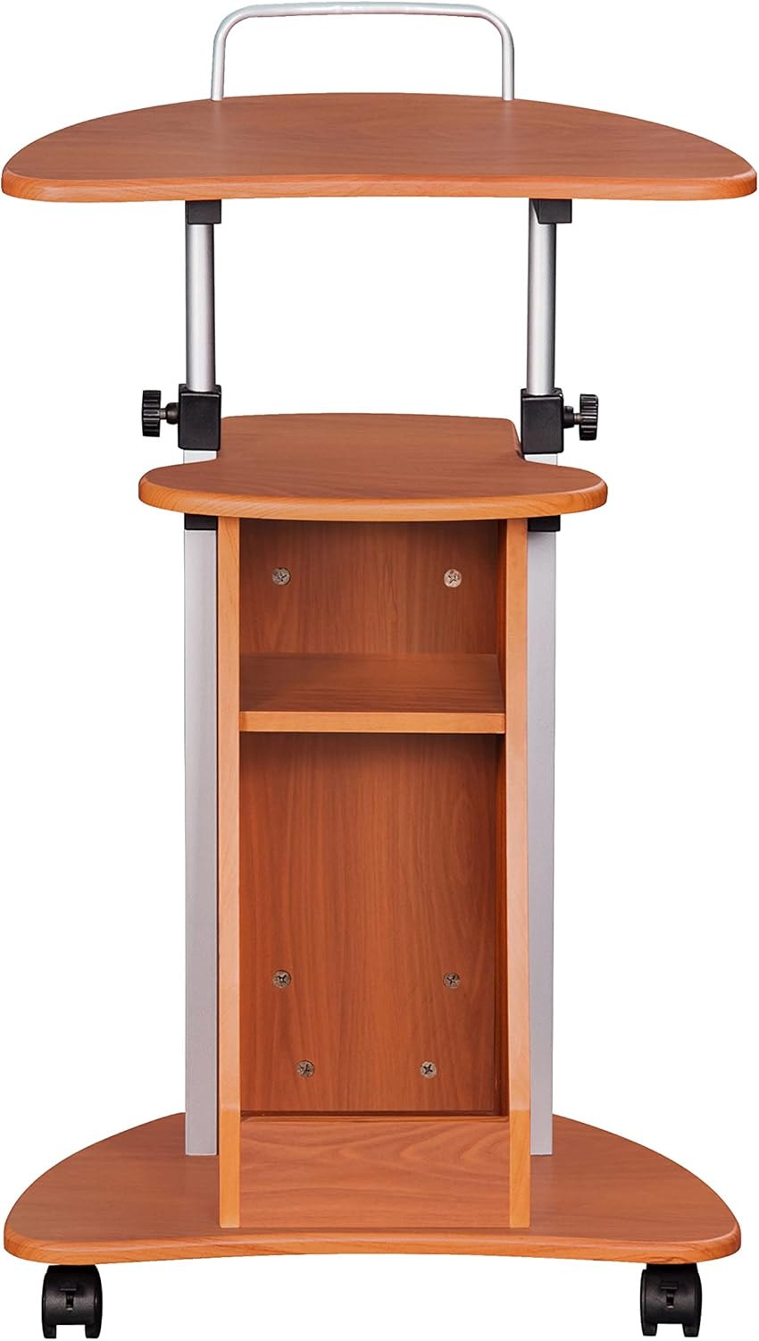 Adjustable Height Laptop Cart With Storage. Color: Woodgrain