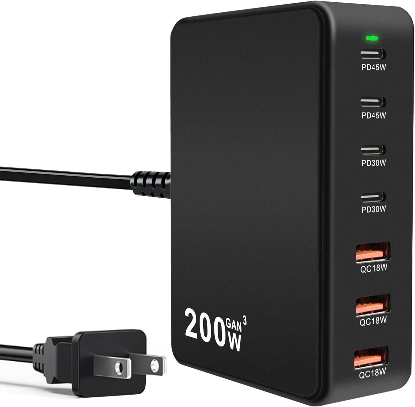 USB C Charger Block 200W USB C Charger Block, Upgraded GaN 7-Port Fast Charging Station Hub for Multiple Devices
