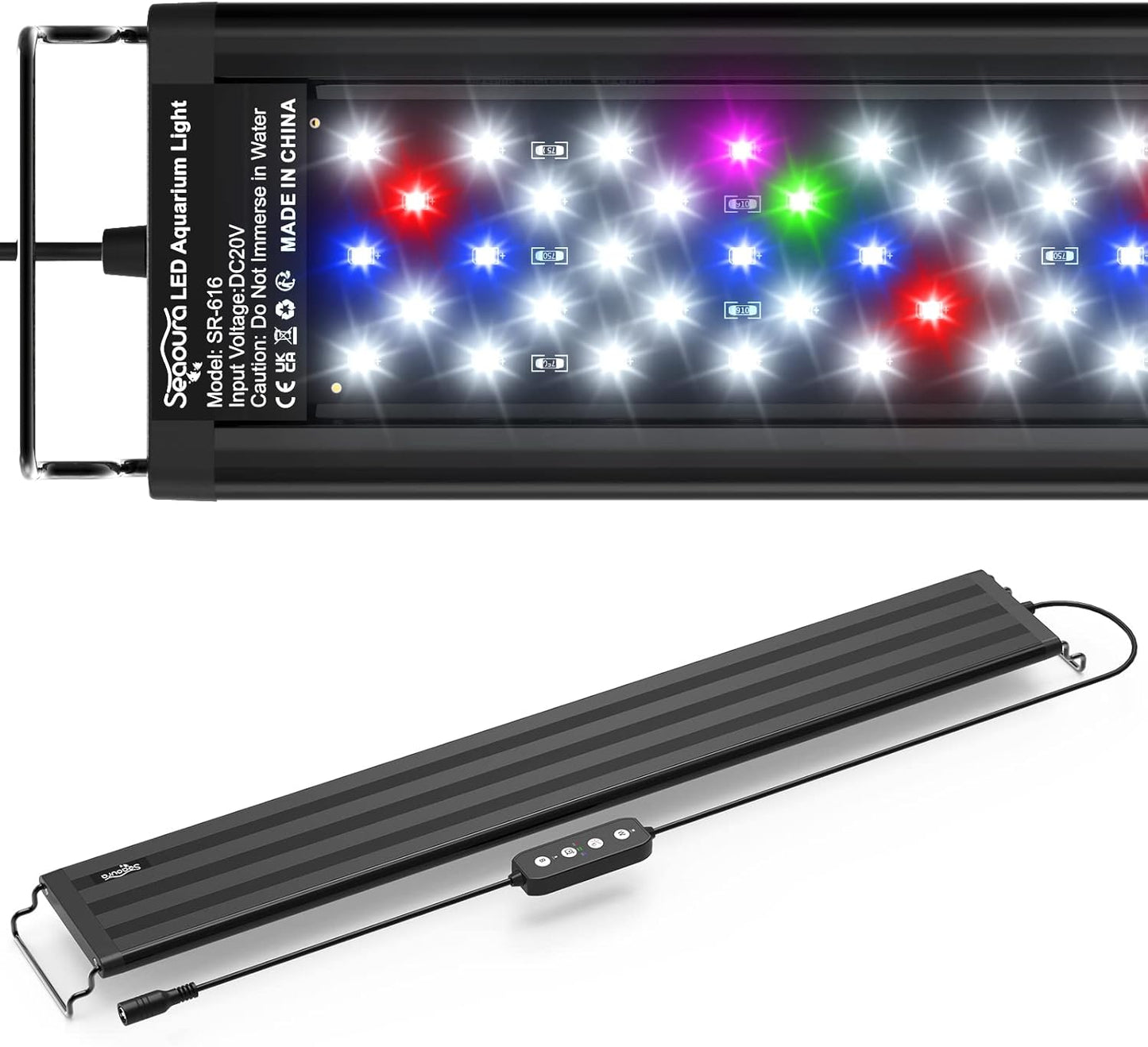 SEAOURA Led Aquarium Light for Plants-Full Spectrum Fish Tank Light with Timer Auto On/Off, 18-24 Inch, Adjustable Brightness, White Blue Red Green Pink LEDs with Extendable Brackets for Freshwater