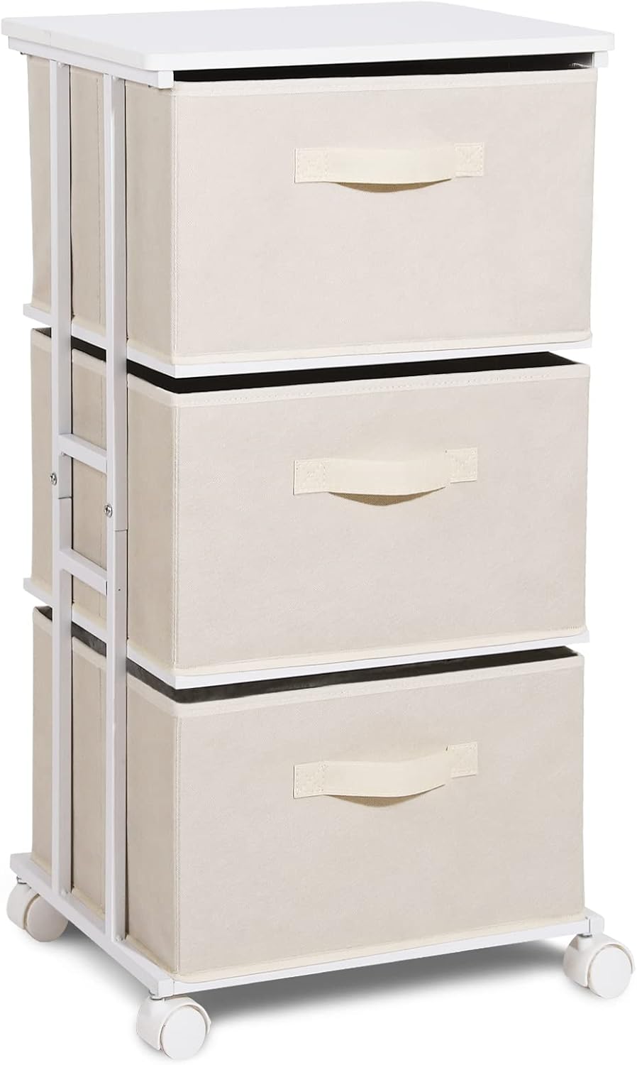 MAX Houser 4 Drawer Fabric Dresser Tall Storage Tower, Dresser Chest with Wood Top, Vertical Nightstand Side Organizer Unit with Metal Frame for Closets Bedroom Nursery Room Hallway(Black)