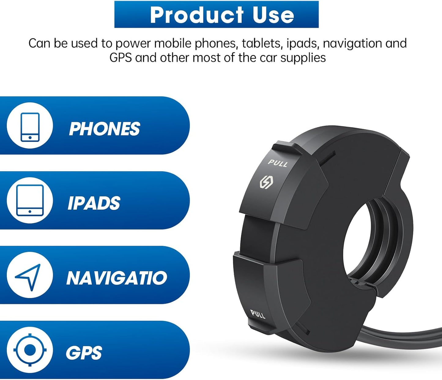 BlueFire Motorcycle USB Charger, Dual Motorcycle Handlebar Socket, USB QC3.0 Type-C 30W PD Fast Car Charger Power Adapter Charger Voltmeter for Phones/Tablets/GPS