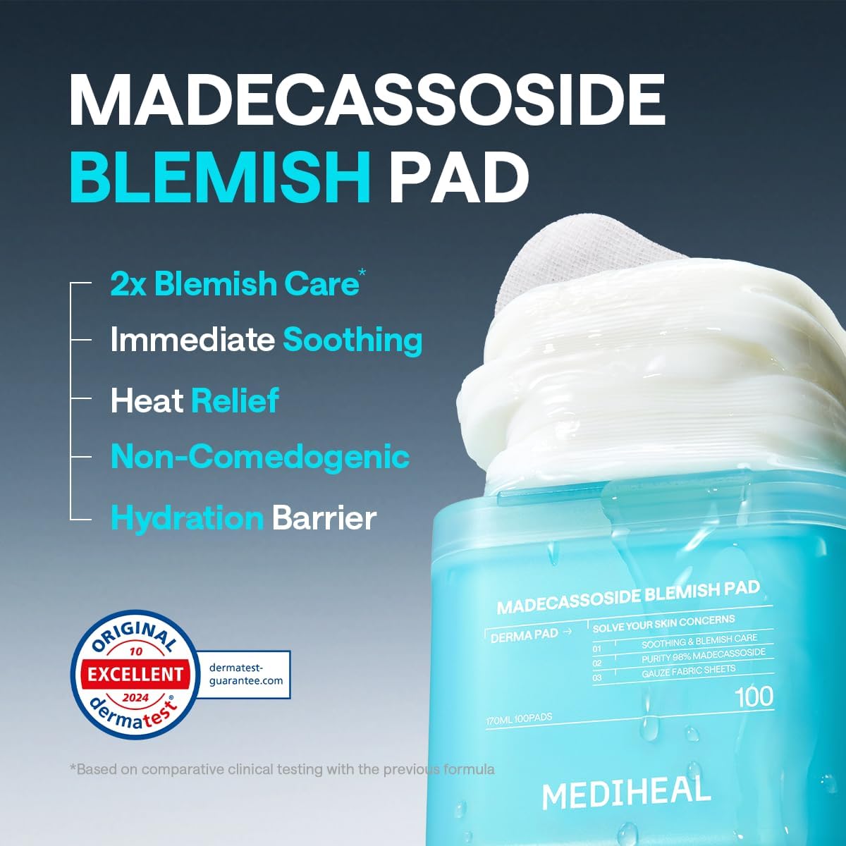 MEDIHEAL Toner Pads 100 Count - Madecassoside Blemish Care Toner Pad with Centella Asiatica - Improves Uneven Skin Tone & Deep Hydration - Vegan Hypoallergenic Face Gauze, Korean Skin Care
