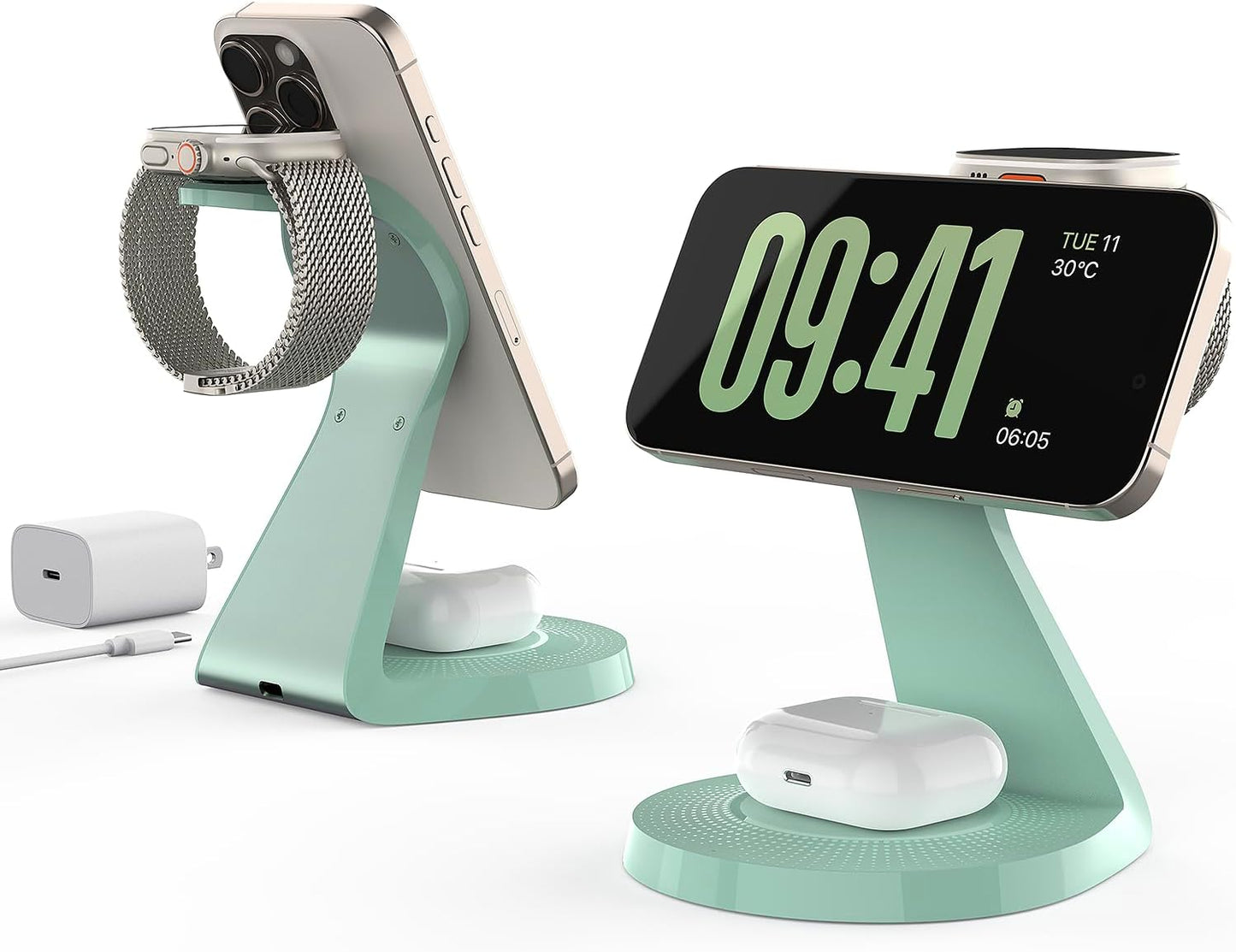 LONGCONN 3 in 1 Wireless Charging Station for Apple Devices with MagSafe | Charging for iPhone 17/Air/16/15/14/13, AirPods, Apple Watch, Weighted Stable Charging Stand, USB-C Adapter Included