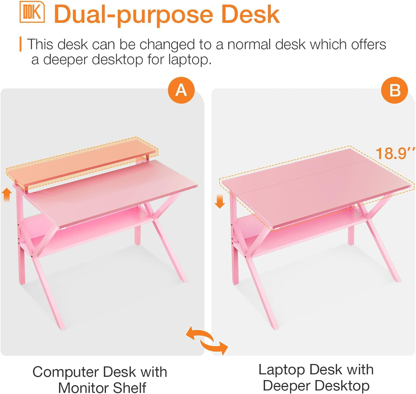 ODK Small Desk, 27.5 Inch Computer Desk for Small Spaces, Study Desk with Storage & Monitor Stand, Pink