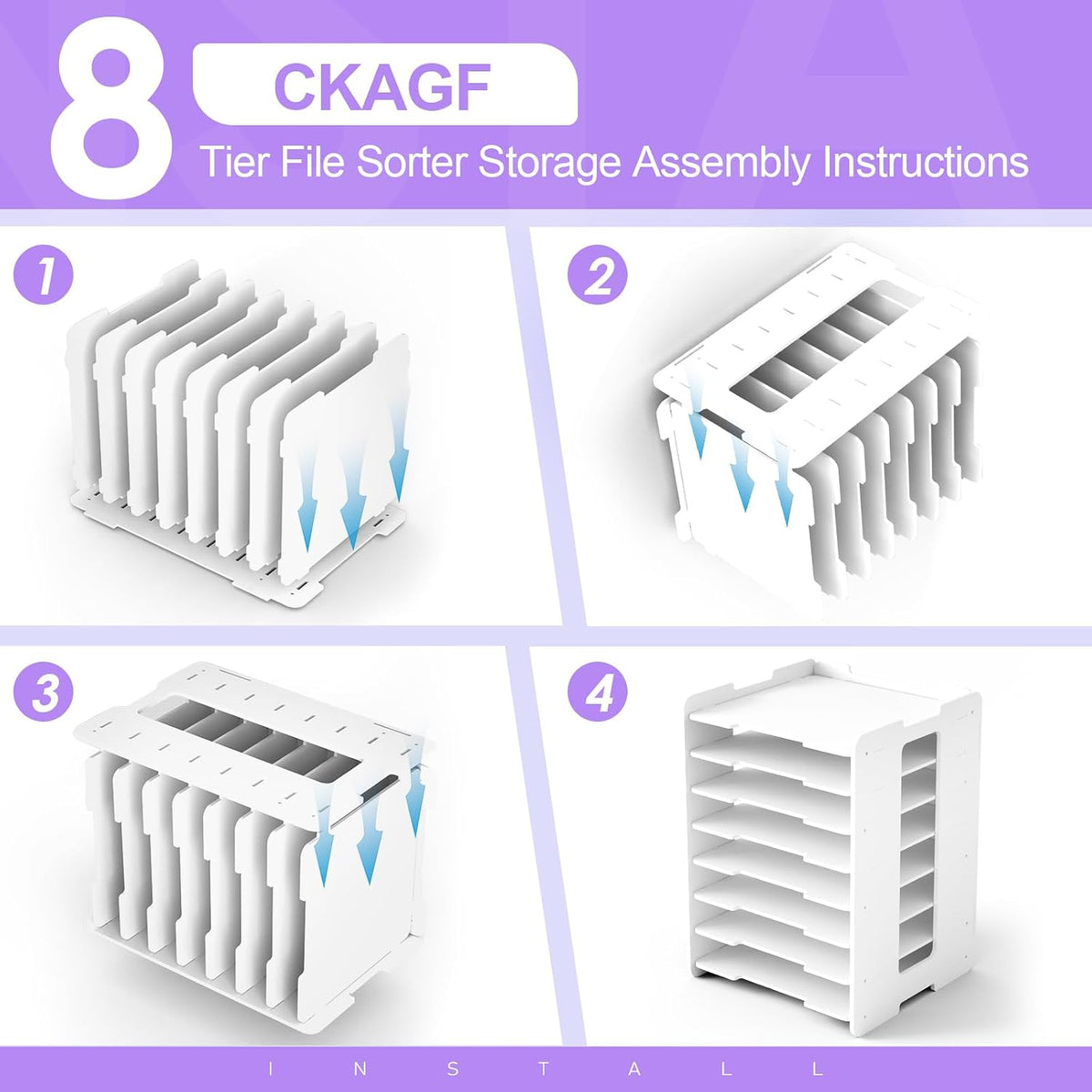 12x12 Paper Organizer Storage, 8 Tier Scrapbook Paper Storage Organizer, Stackable Organizers and Storage for Desk White