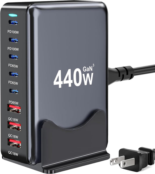 440W USB C Charger Block, Multi-port Fast USB Charging Station Dual PD 100W GaN Ⅲ Charging Station For Multiple Devices, Laptop Charger Adapter Compatible with MacBook, DELL, iPad, iPhone, Samsung etc