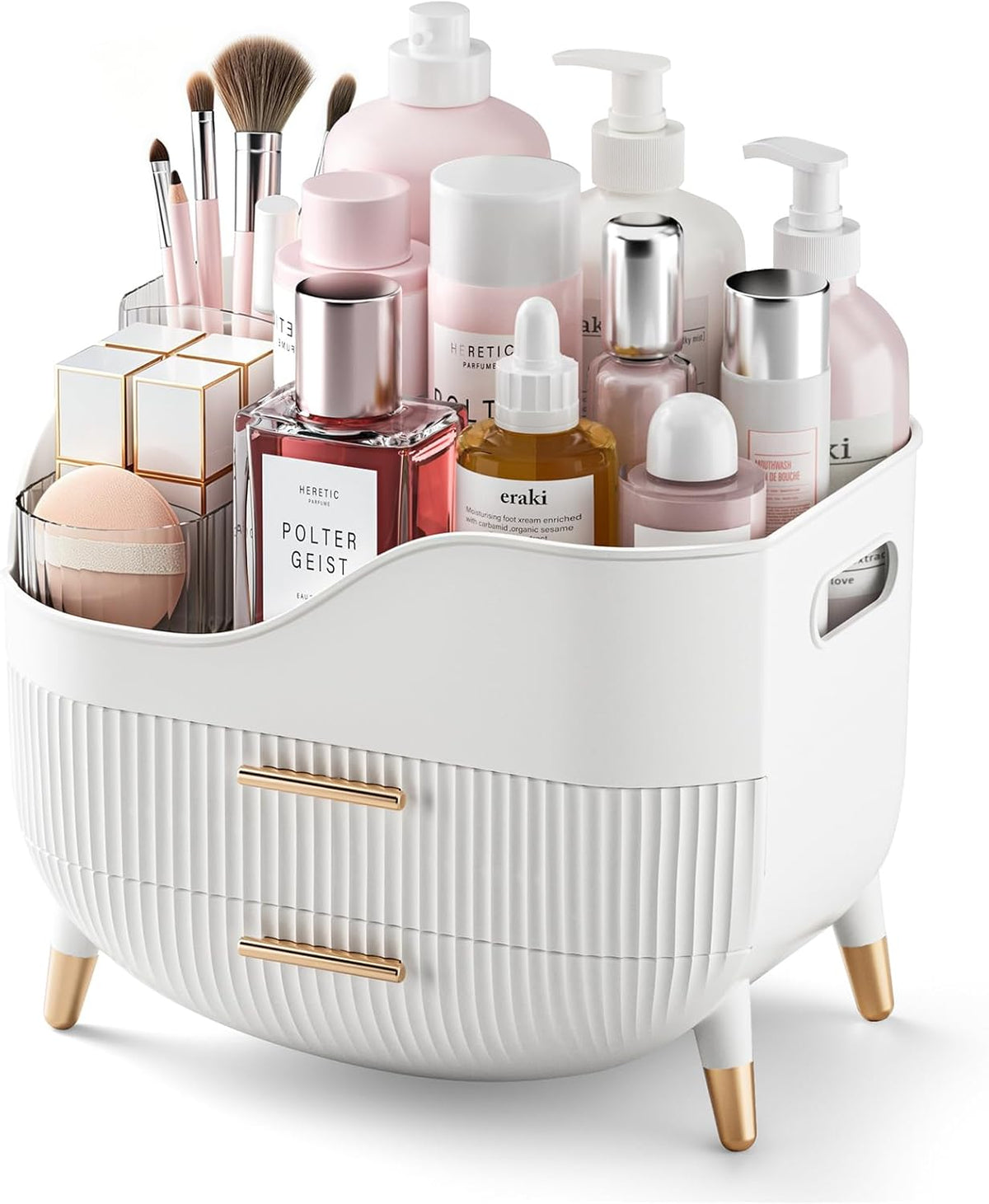Pajiriona Makeup Organizer with Drawers, Green Skincare Organizer for Vanity, Storage Box with Handle, Large Cosmetic Display Case for Dresser, Bathroom Countertop