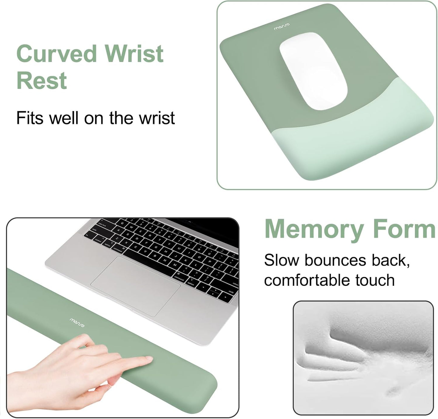 MOSISO Keyboard Mouse Pad Set, Large Gaming Mouse Pad&Rectangular Keyboard Wrist Rest&Mousepad with Wrist Rest&Coaster, Ergonomic Non-Slip&Easy Typing Pad with Curved Silicone Lining, Antique Green