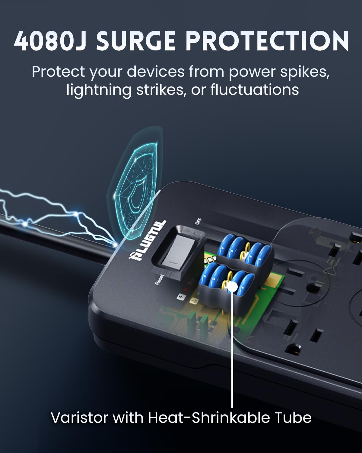 PLUGTUL Surge Protector Power Strip 10FT | Black Surge Protector with 12 Outlets - Spacious Design for Large Plugs, Flat Plug, 4080J, 20W USB C Charging, ETL Listed