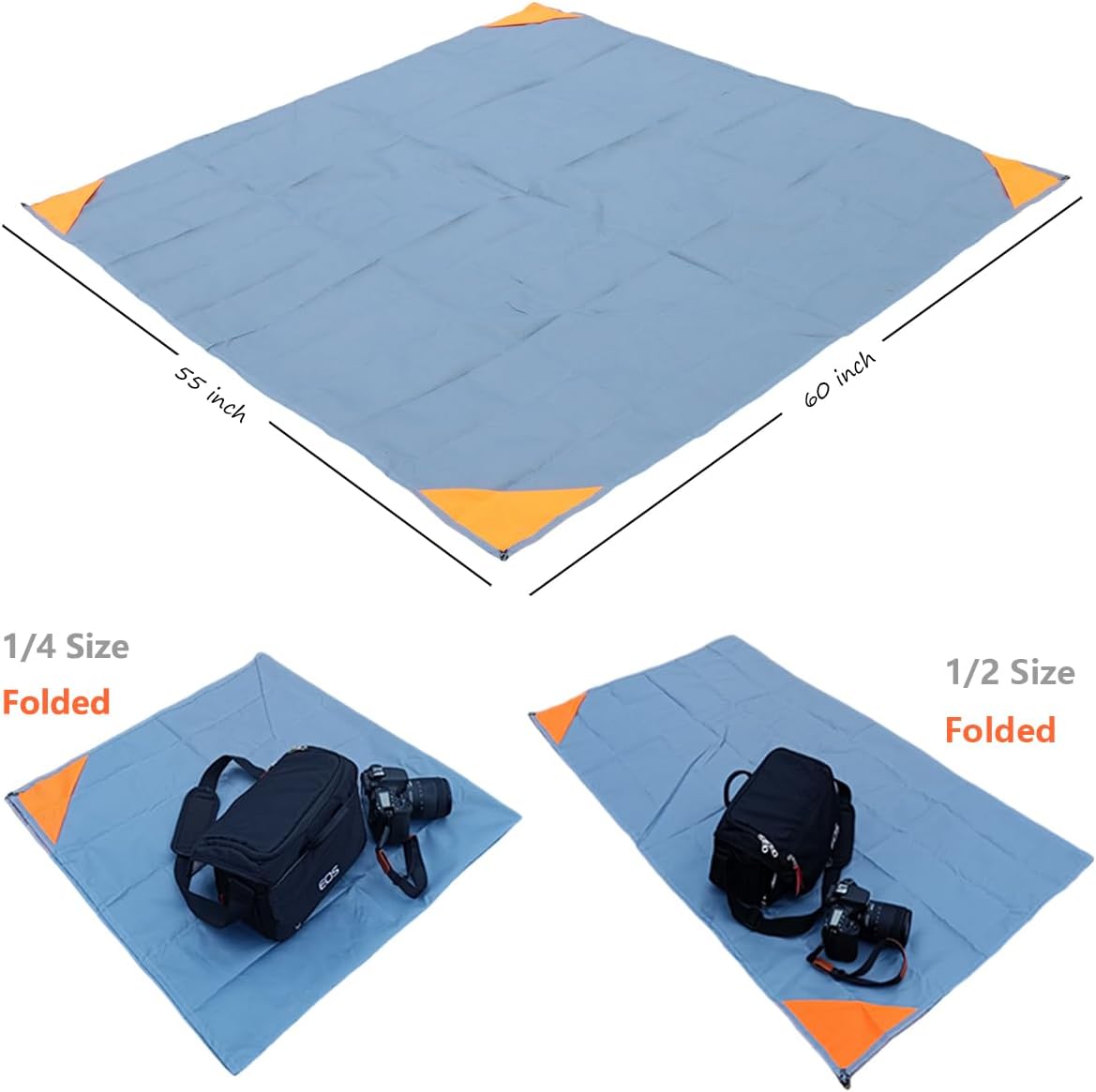 Orga'Neat Pocket Picnic Blanket, Sandproof Lightweight Pocket Camping Tarp, 55″x 60″ Foldable & Fits into Small Bag, Water Resistant Washable Quick Dry Compact Beach Mat for Outdoor Recreation
