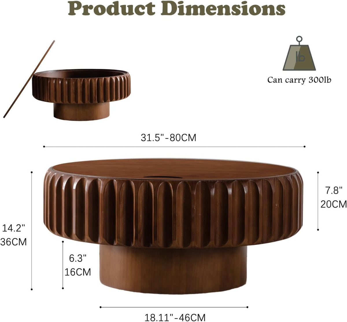 Round Coffee Table with Hidden Storage (Walnut 31.5 Inch)