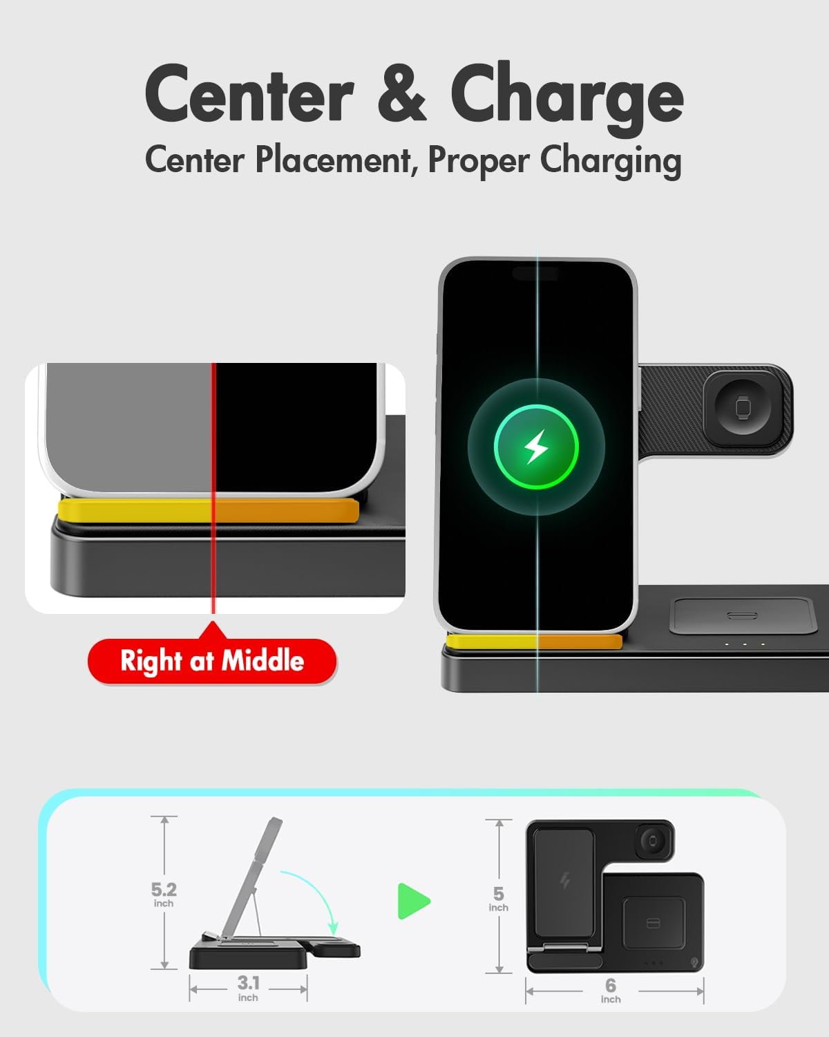 Wireless Charger iPhone Charging Station: 3 in 1 Charger Stand Multiple Devices for Apple - iPhone 17 16e 16 15 14 Pro Max 13 12 11 - Watch 11 10 9 8 7 6 5 4 3 2 SE and Ultra Series - Airpods 4 3 Pro