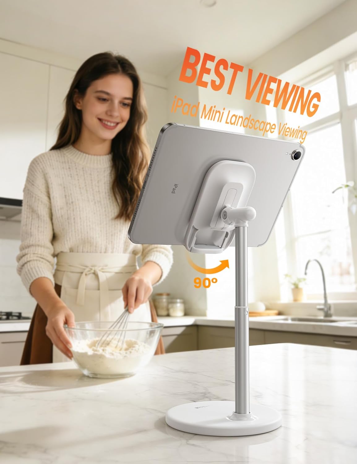 Lamicall Height Adjustable Phone Stand - White Sturdy Desktop Cell Phone Holder, Computer Office Desk Accessories for Women Kitchen Essentials, for iPhone iPad Tablet, 4-10"