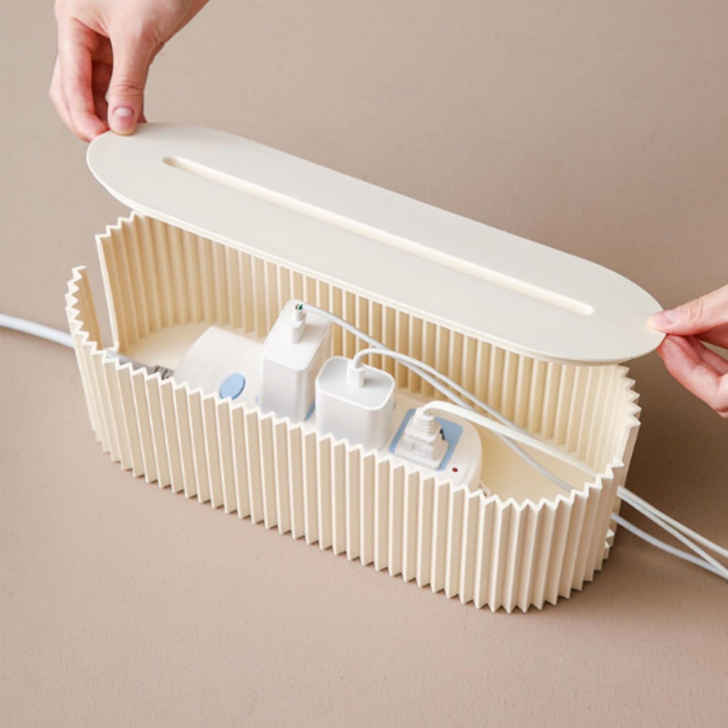 Cable Management Box,Desk Cord Organizer Box with Groove Cover,Plastic Cord Hider Box,Large Cable Box Organizer for Storaging Power Socket/TV/Computer/Router/Games Console Cable (White)