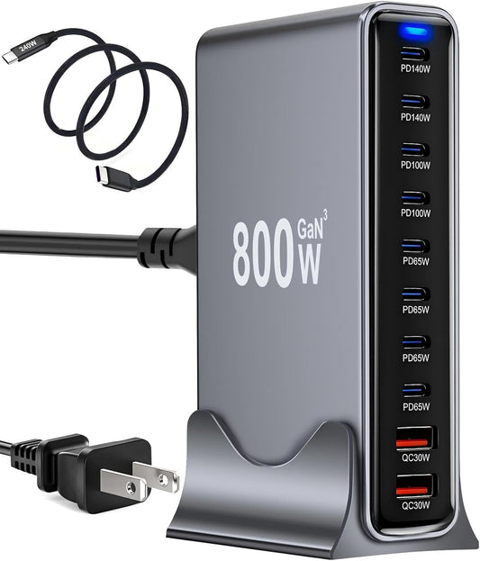 800W USB C Charger Block, Multi-port Fast USB Charging Station Dual PD 140W GaN Ⅲ Charging Station For Multiple Devices, Laptop Charger Adapter Compatible with MacBook, DELL, iPad, iPhone, Samsung etc