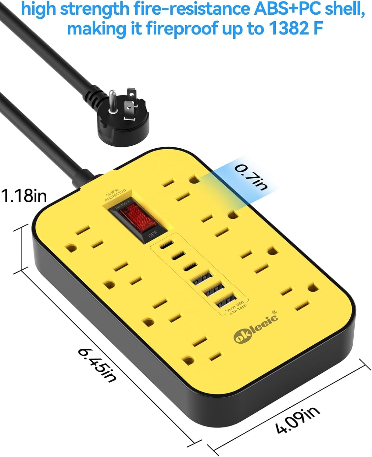 Heavy Duty Power Strip with Surge Protector, 6 USB Ports(3 USB-C), 14 Gauge Extension Cord 6 FT, Industrial High Wattage for Workbench, Workshop, Kitchen, Garage Must Have