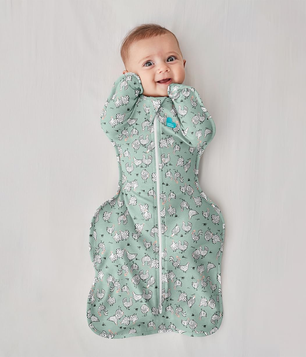 Love to Dream Swaddle UP, Baby Sleep Sack,Self-Soothing Swaddles for Newborns, Improves Sleep,Secure Fit Calms Startle Reflex,New Born Essentials for Baby,1.0 TOG,Small 5-8.5 lbs,Chicken Run Olive