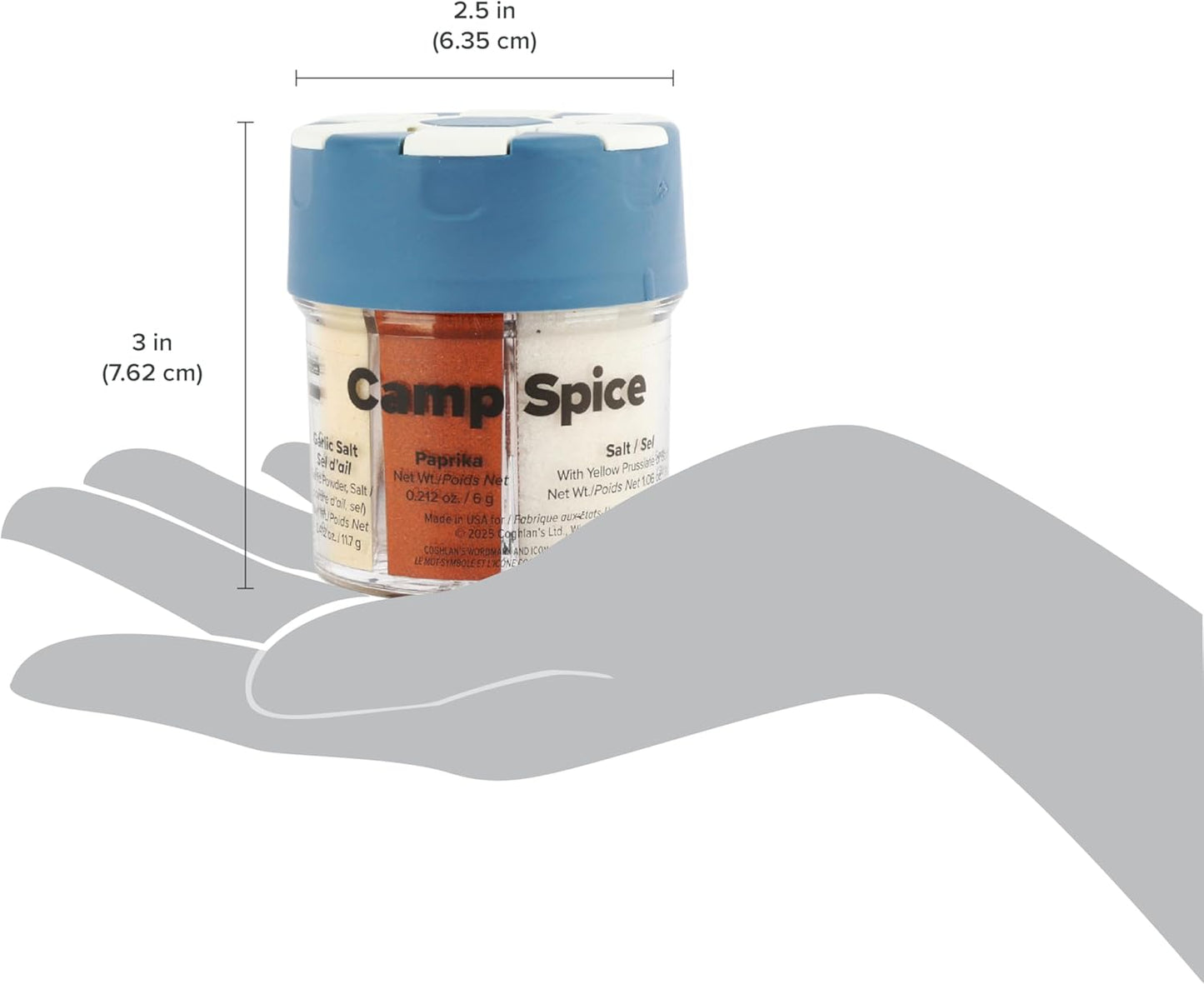 Coghlan’s Multi-Spice Shakers – Compact 6-in-1 Seasoning Containers for Camping, Travel, BBQ & Everyday Cooking – Lightweight, Portable, Mess-Free Design – Made in USA