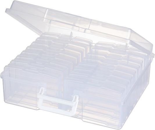 novelinks Transparent 4" x 6" Photo Organizers and Photo Storage Box with Handle, 16 Inner Photo Cases, Portable Picture Organizers & Photo Storage Containers (Clear)