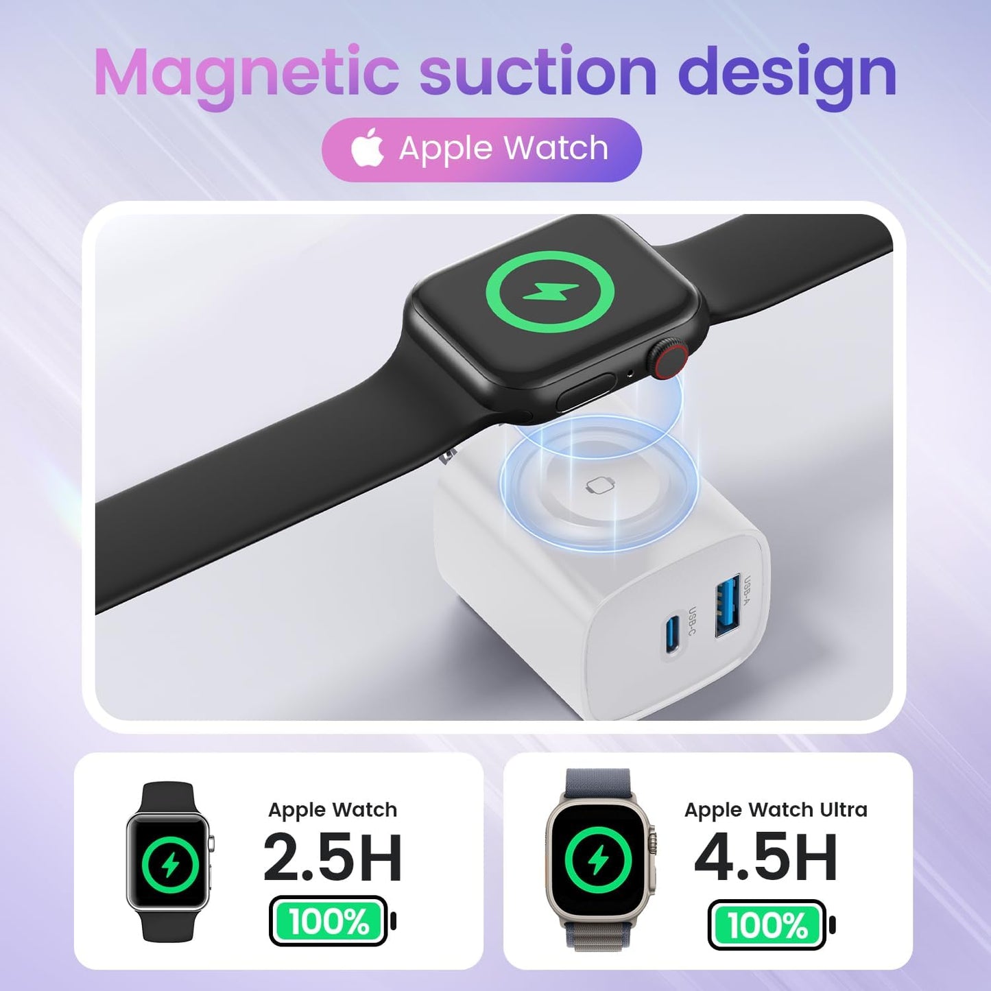 TOPADRE PD 20W USB C Charger Block for Apple Watch,3-in-1 Charging Station with Built-in Wireless Charger, Dual Ports Compatible with Apple Watch, iPhone, AirPods, White