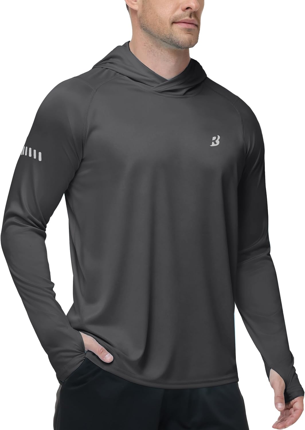 Roadbox Mens UPF 50+ Sun Protection Hoodie, UV Long Sleeve Fishing Shirts, Outdoor Swim Hiking Running Workout Rash Guard