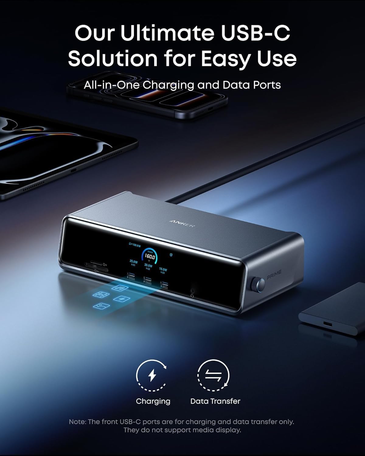 Anker Prime Docking Station (DL7400), 14-Port Triple Display with DisplayLink, 140W Max, Smart Display, Triple 4K 60Hz, Cooling Fan, for Windows Laptops (The Latest DisplayLink Driver Must Installed)