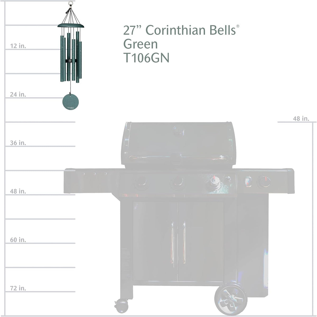 Corinthian Bells 27 Inch Green Wind Chimes for Outside, Outdoor Garden Wind Chime for Patio & Backyard Decor, Made in USA