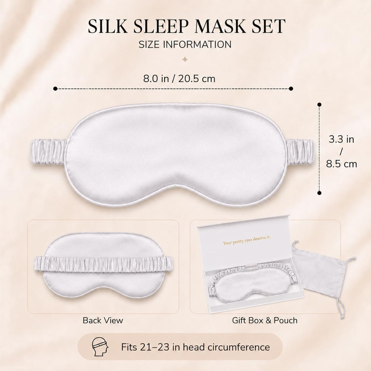 Silk Sleep Mask Light Blocking Luxury 100% Mulberry 19mm Silk Eye Mask Eye Cover Blindfold Ultra Soft Light & Comfy Anti Aging Skin Care with Travel Bag Gift Package