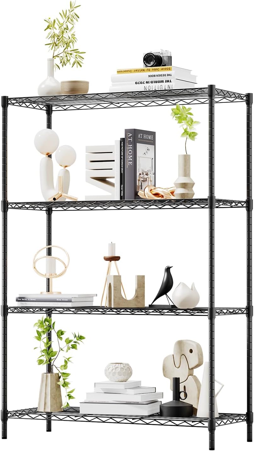 BestOffice | 4-Tier Wire Storage Shelves | 36x14x54 | Black | with Adjustable Racks | Heavy-Duty Metal Shelf, Holds Upto 1000 lbs | No-Tool Assembly | Ideal for Home & Garage Shelving