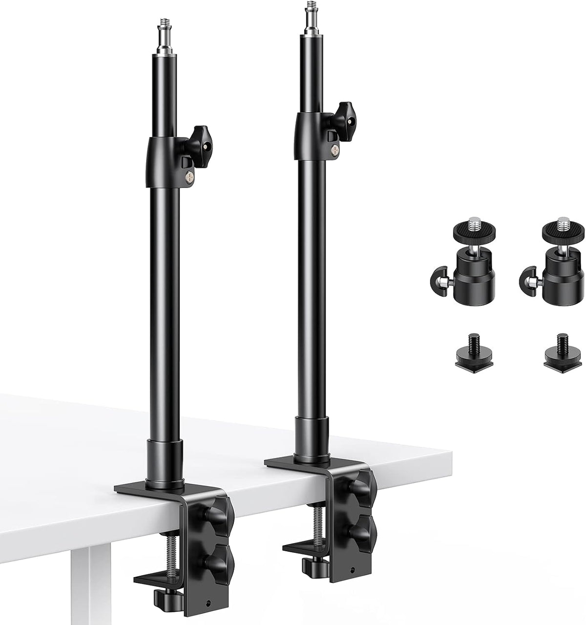 2-Pack Camera Desk Mount Stand with 1/4" Ball Head and Cold Shoe Mount Adapter,12.9-22" Tabletop Mounts Stand, Adjustable Aluminum Desktop Light Stand, for DSLR Camera, Ring Light, Video Light