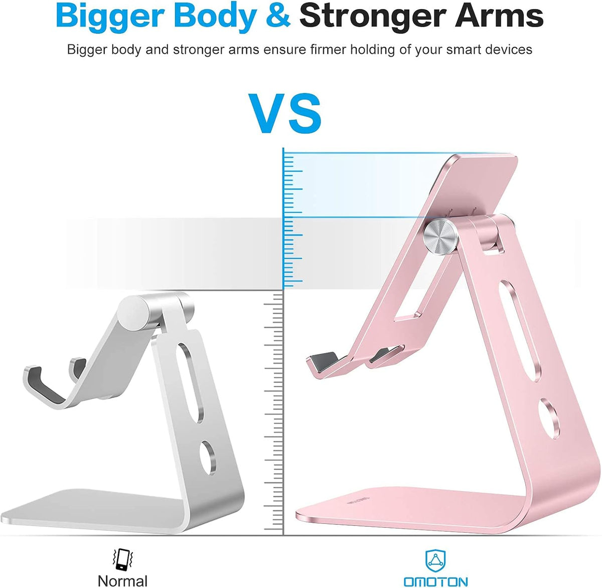 OMOTON Adjustable Tablet Stand for Desk, Upgraded Longer Arms for Greater Stability, T2 Tablet Holder with Hollow Design for Bigger Sized Phones and Tablets Such as iPad Pro/Air/Mini, Rose Gold