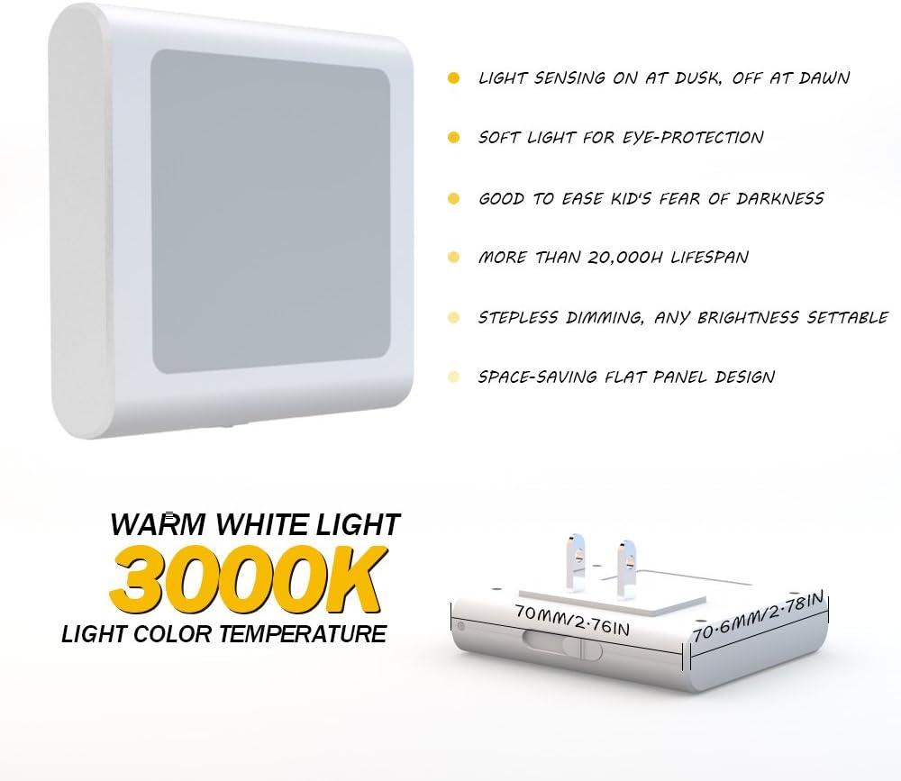 MAZ-TEK Plug in Dimmable Led Night Light with Auto Dusk to Dawn Sensor, Soft Warm White Nightlights for Hallway,Bedroom, Kids Room, Kitchen, Stairway, 4 Pack