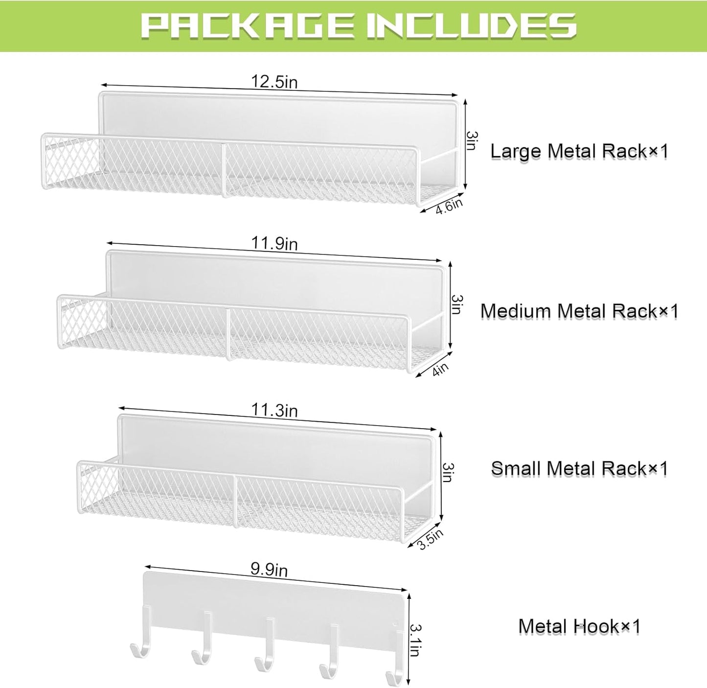 4 Pack Magnetic Shelves for Washing Machine, Heavy-Duty Magnetic Laundry Organizer with Hooks, Washing Machine Shelf for Refrigerator, Metal Storage Baskets, Closet & Laundry Room Organization(White)