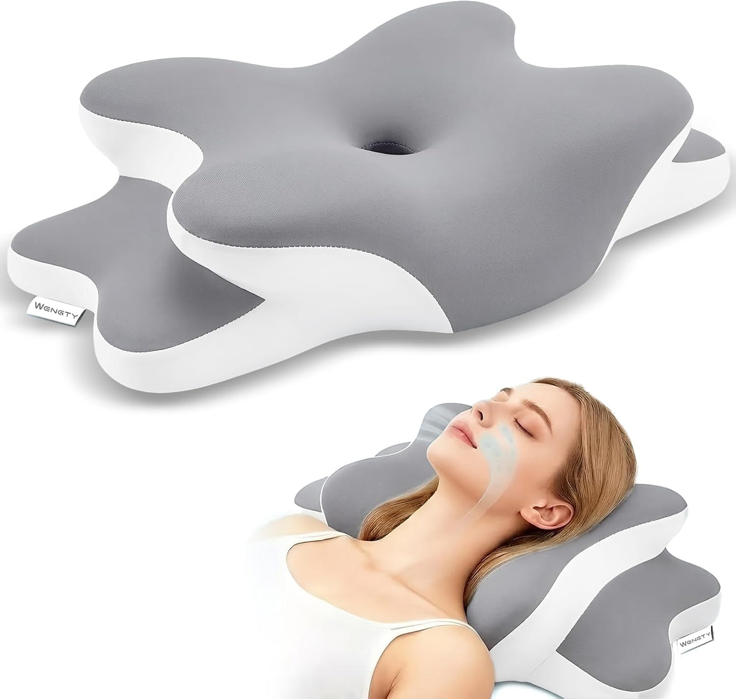 Dreams Relief Pillow,Sleep Apnea Pillow w/Neck & Snoring Relief,Orthopedic & Ergonomic Contour Cervical Memory Foam Cooling Pillow for Side Sleepers,Medium Firm Support (Gray, Queen Size)