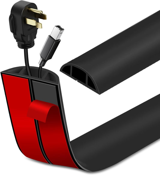 LSGCQ Floor Cord Cover Self Adhesive Cord Hider Floor Cable Management | Cord Covers for Wires on Floor Cable Cover, Prevent Cable Trips, Cable Cavity 0.51" W x 0.31" H, 20Ft, Black