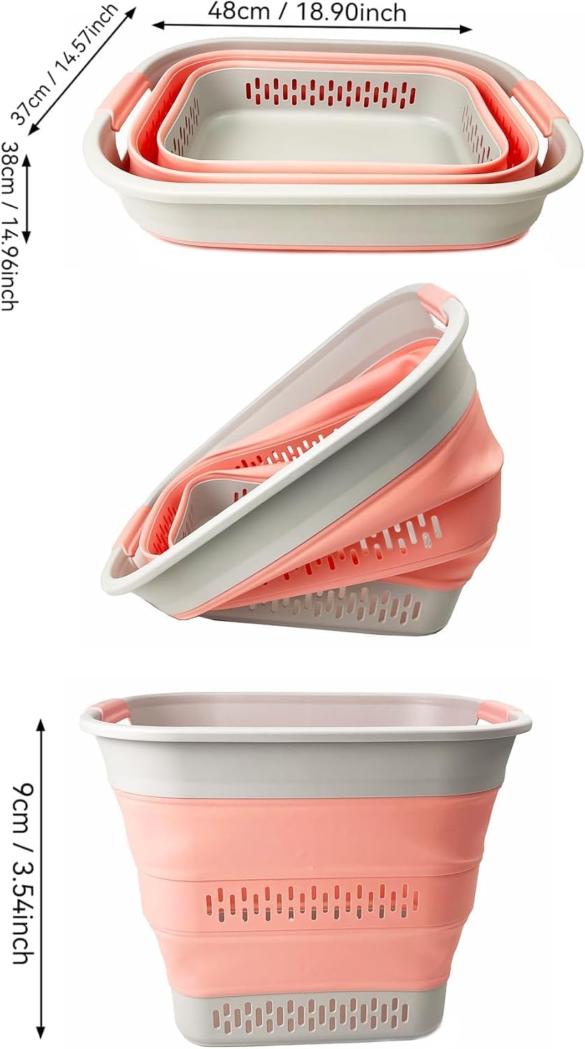 SAMMART 40L (10.5 Gallon) Collapsible Plastic Laundry Basket - Foldable Pop Up Storage Container/Organizer - Portable Laundry Hamper - Space Saving (1, Grey/Quartz Pink)