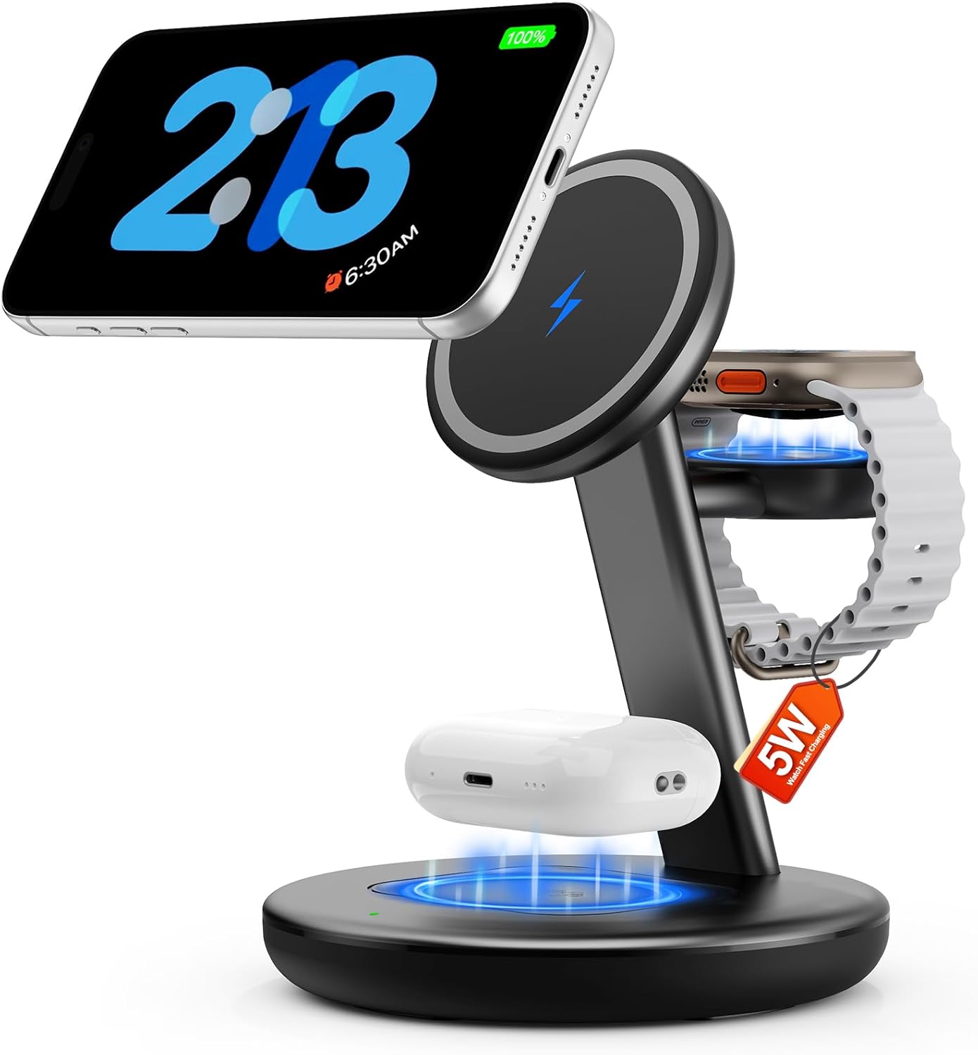 for Apple Watch 5W Fast Charger,15W • Silent •Not hot,3in1 Wireless Charging Station, Apple Mag-Safe Charger Stand,Fast Magnetic Wireless Charger Station for iPhone17-12 Series,Apple Watch Airpods