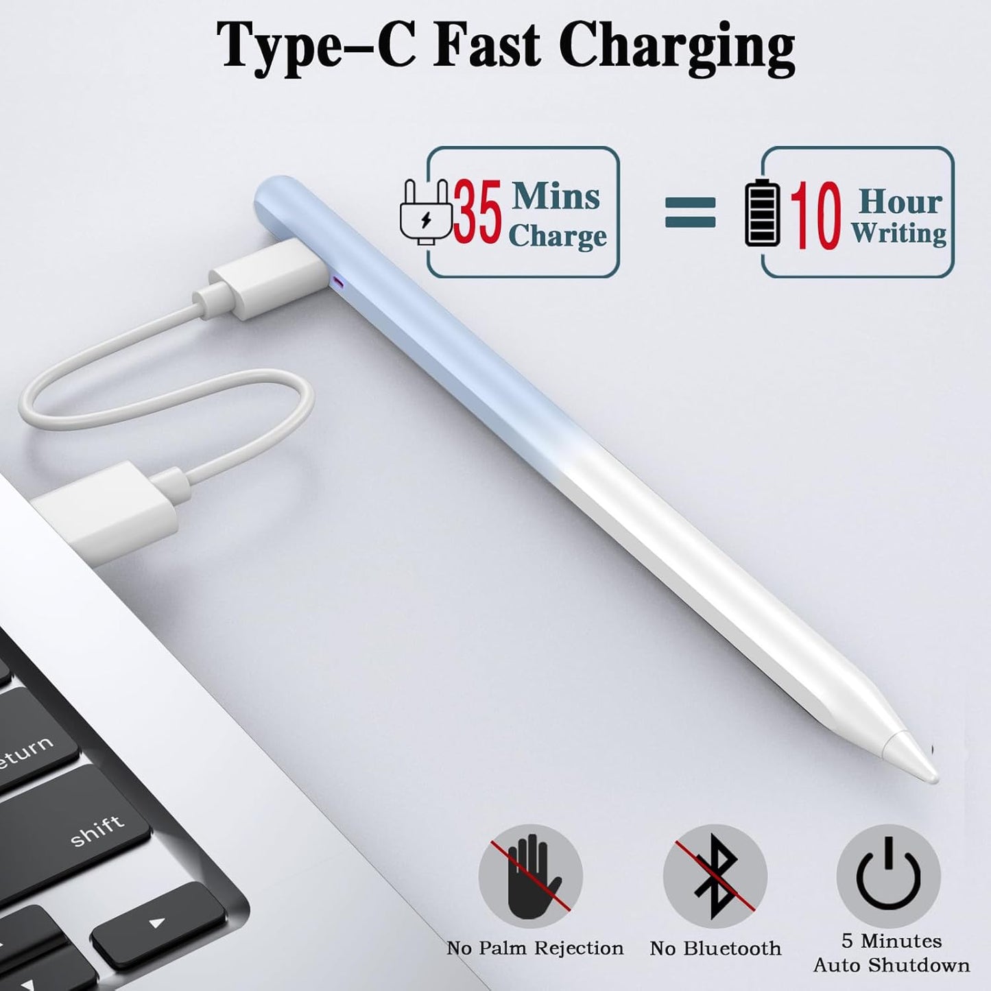 Stylus Pen for Android Tablet,Tablet Pencil for iOS/Android,Rechargeable Active Stylus Pen for iPhone/XiaoMi/Huawei/Vivo/Lenovo/Pixel and Other Android Smartphones and Tablets-Gradient Blue