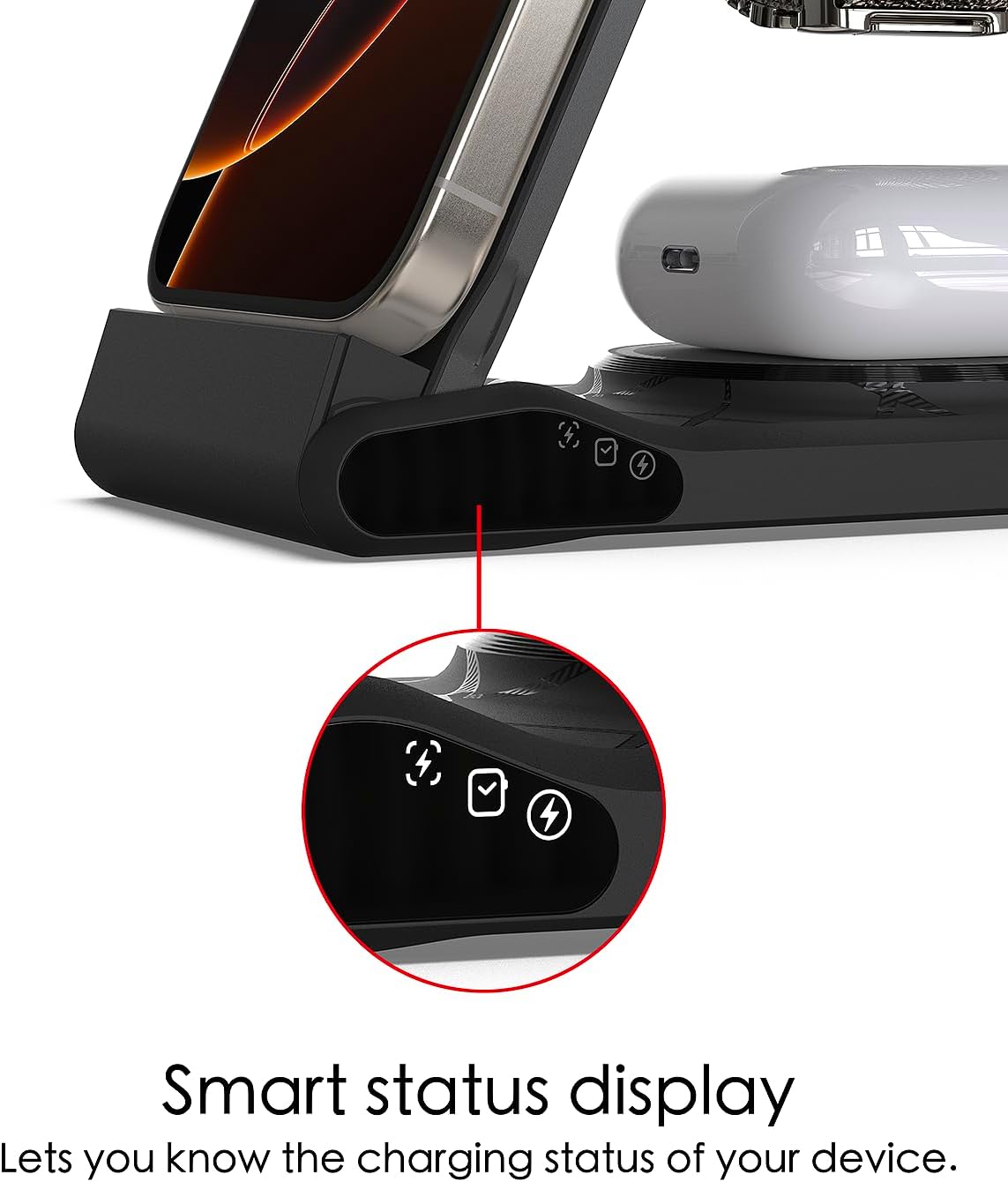 3 in 1 Charging Station for Multiple Devices,Travel Wireless Charging Station, Foldable Charger for iPhone 17 Air 16 15 14 13 12 Series,& Android Phone,& iWatch (USB-C Adapter Included)