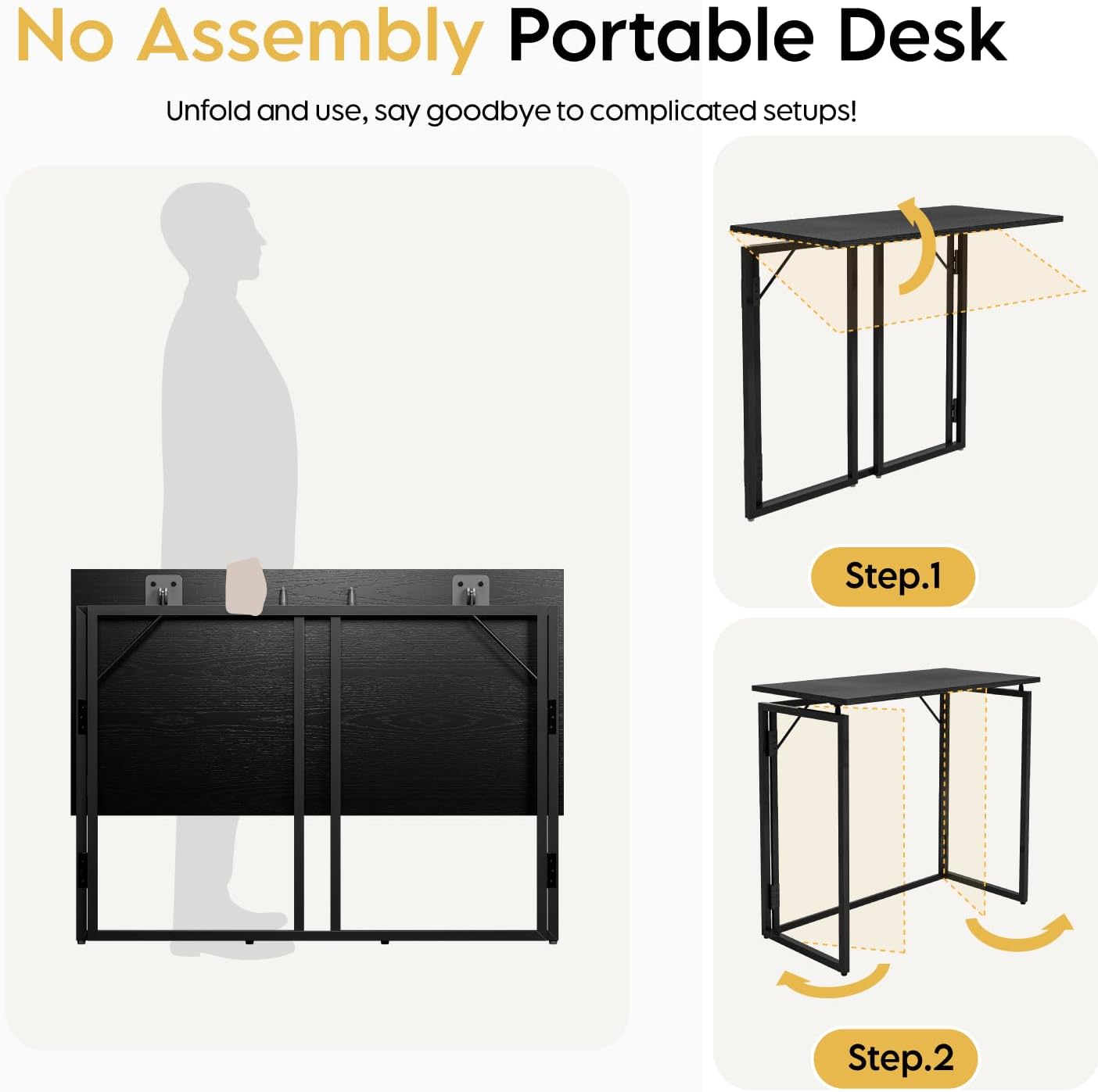 alawooder Folding Desk - 31.5" Wood Top Foldable Desk for Small Spaces | No Assembly Required Compact Desk for Home Office, Writing, and Study