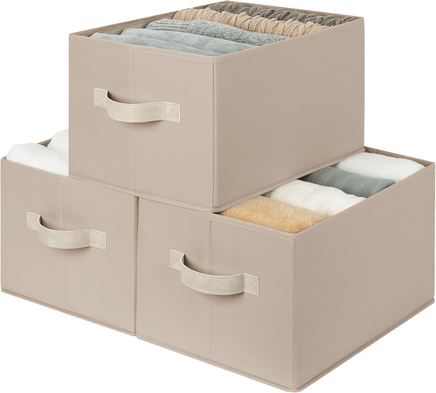 StorageWorks Closet Storage Bins, Light Brown, Large, 3-Pack | Closet Organizer Storage Baskets, Fabric Storage Bins for Shelves, Closet Organization, Organizer Bins