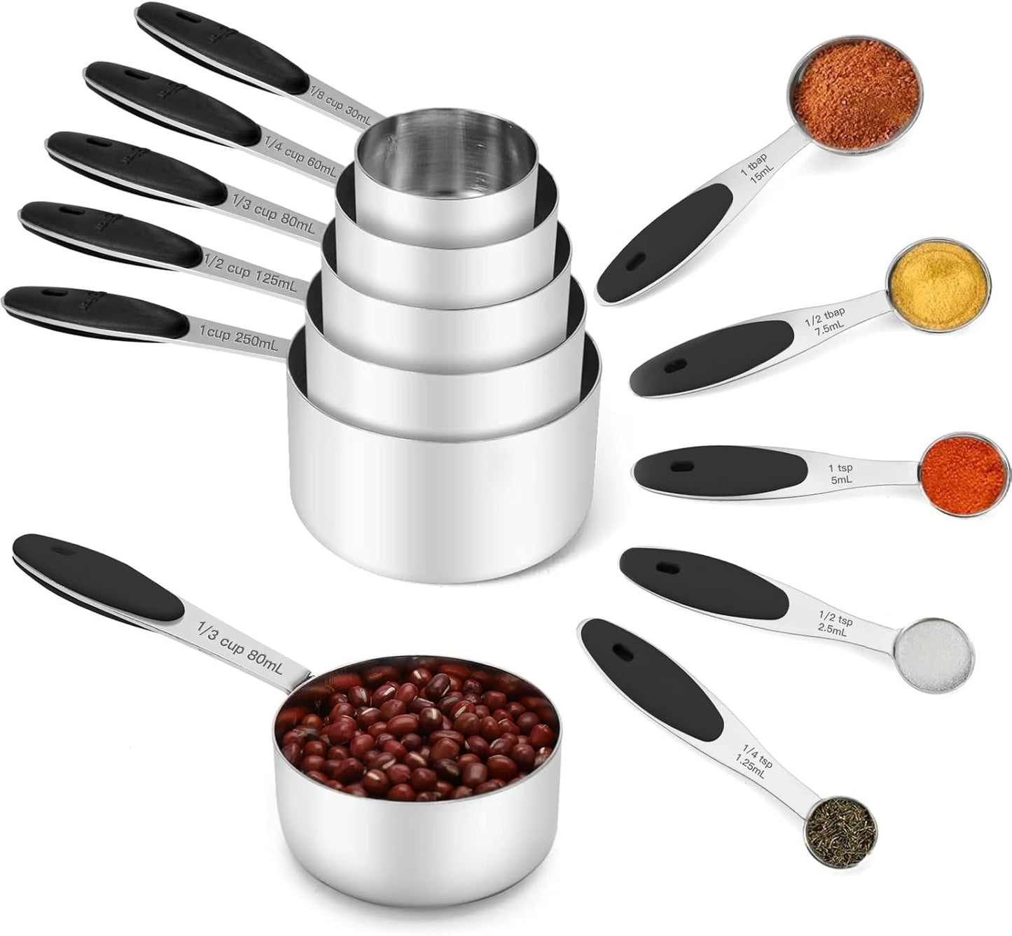 Joyhill Measuring Cups and Spoons Set of 10 Piece, Stainless Steel Measuring Cups Stackable, Nesting Metal Measuring Cup for Dry & Liquid Ingredients, Cooking & Baking