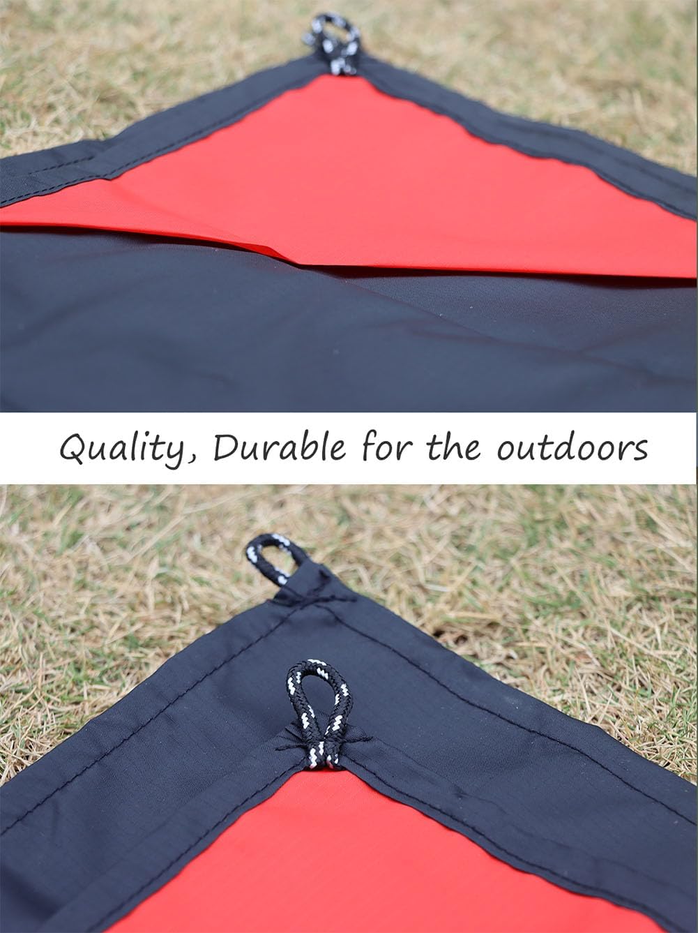 Orga'Neat Pocket Picnic Blanket, Beach Mat Waterproof Sandproof, Compact Lightweight Small Tarp for Camping, Hiking, Backpacking, Festival, Travel, Foldable in Bags (Black/Red, 55"x60")