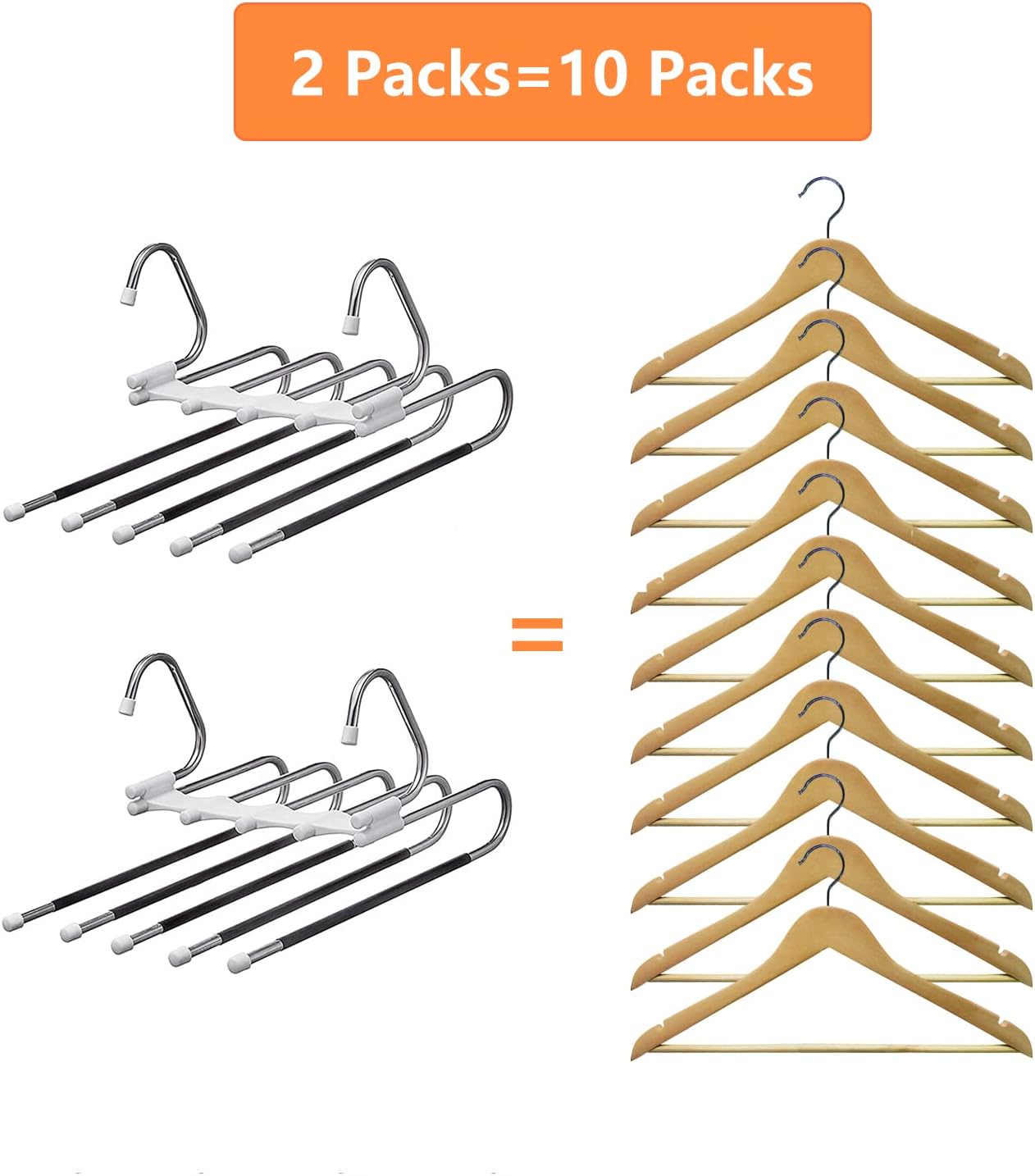 Kalimdor Pants Hangers 2 Pack Space Saving Metal Closet Organizer,Clothes Pants Hangers,Anti-Slip Design,Closet Organizers and Storage for Pants Jeans Skirts Scarf Legging