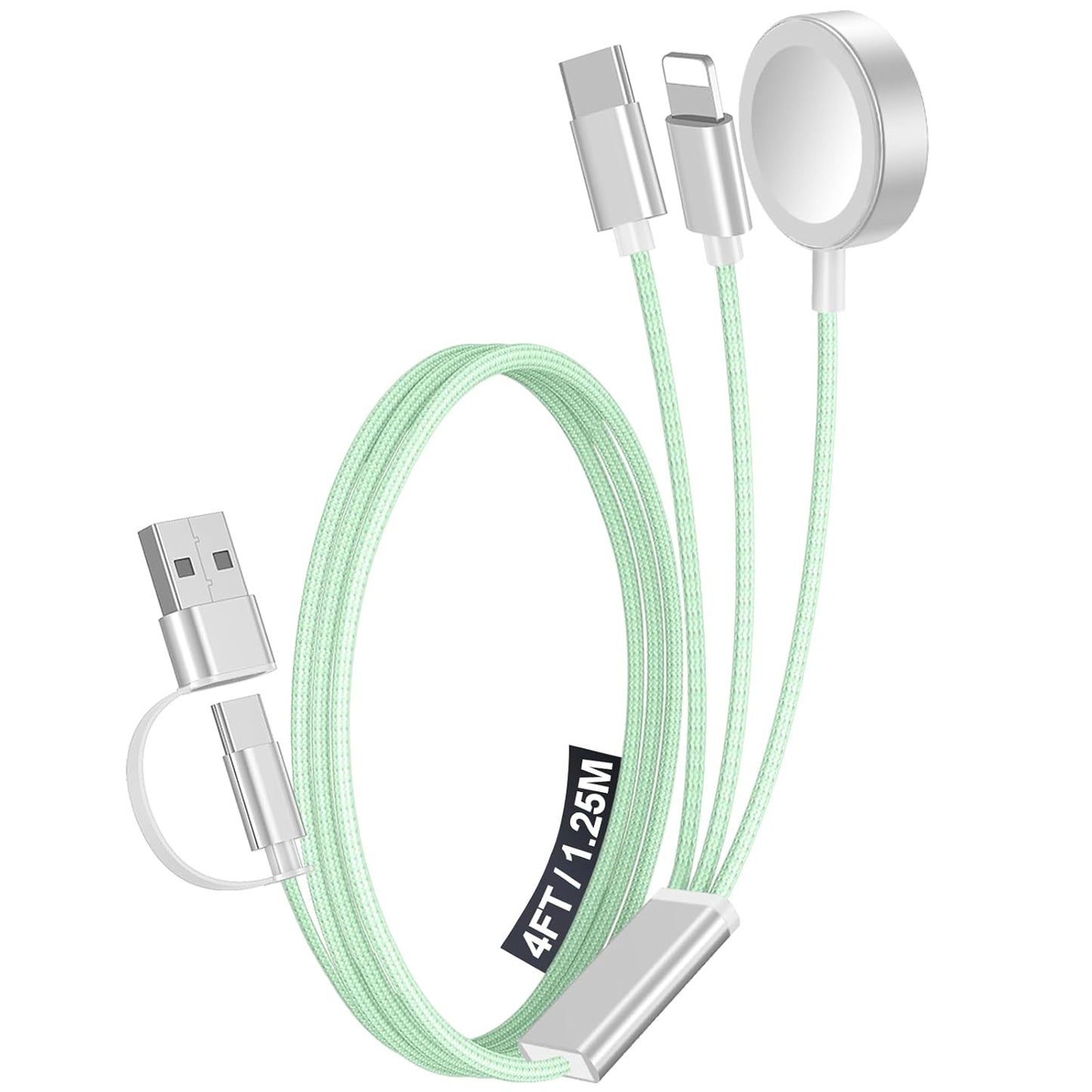 2Pack Multi Charging Cable Cord for Travel Essentials,Apple Watch Charger,iPhone Charger,[3-in-2] Type C/L Cable Portable Designed for iWatch,iPhone 17-8,Galaxy S26-21,Xbox Series X&S,iPad-4FT