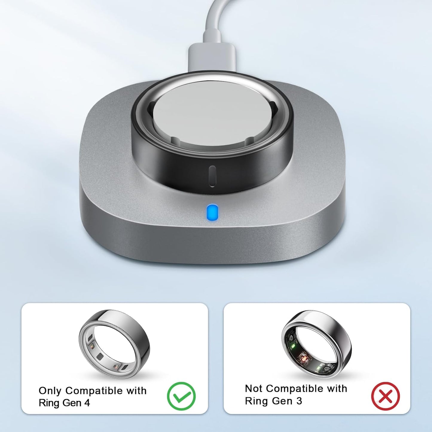 Charger Compatible with Ring Gen 4 Size 8, Fast Charging Dock with USB-C Cable (Not Compatible with Ring Gen 3)