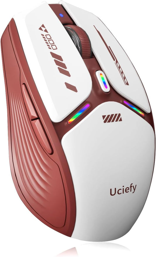 Uciefy V19 Wireless Mouse, USB C Rechargeable Mice for Laptop, LED-Red