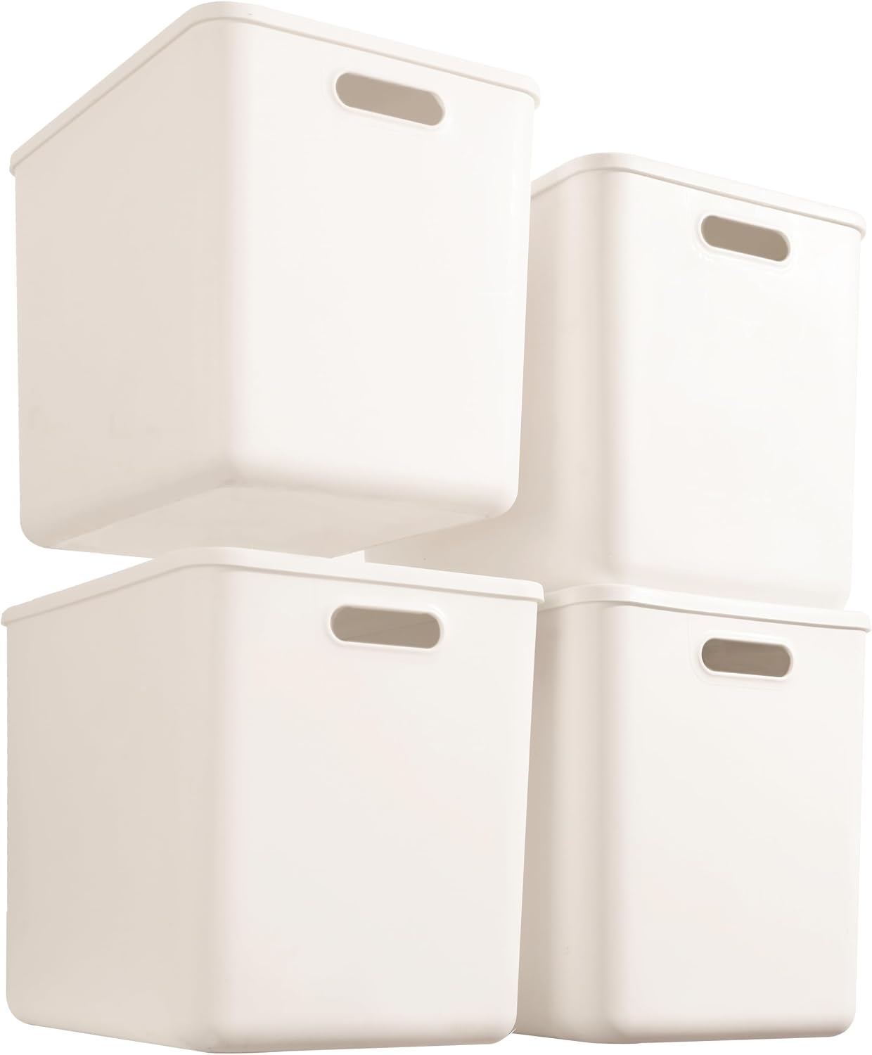 4 pack large plastic White storage bins with Lids, Toy Box Chest with Handle，Organizer Containers Baskets for Baby,Nursery，Shelves，Playroom, Bedroom，Office,Closet，home (White, 4XL)